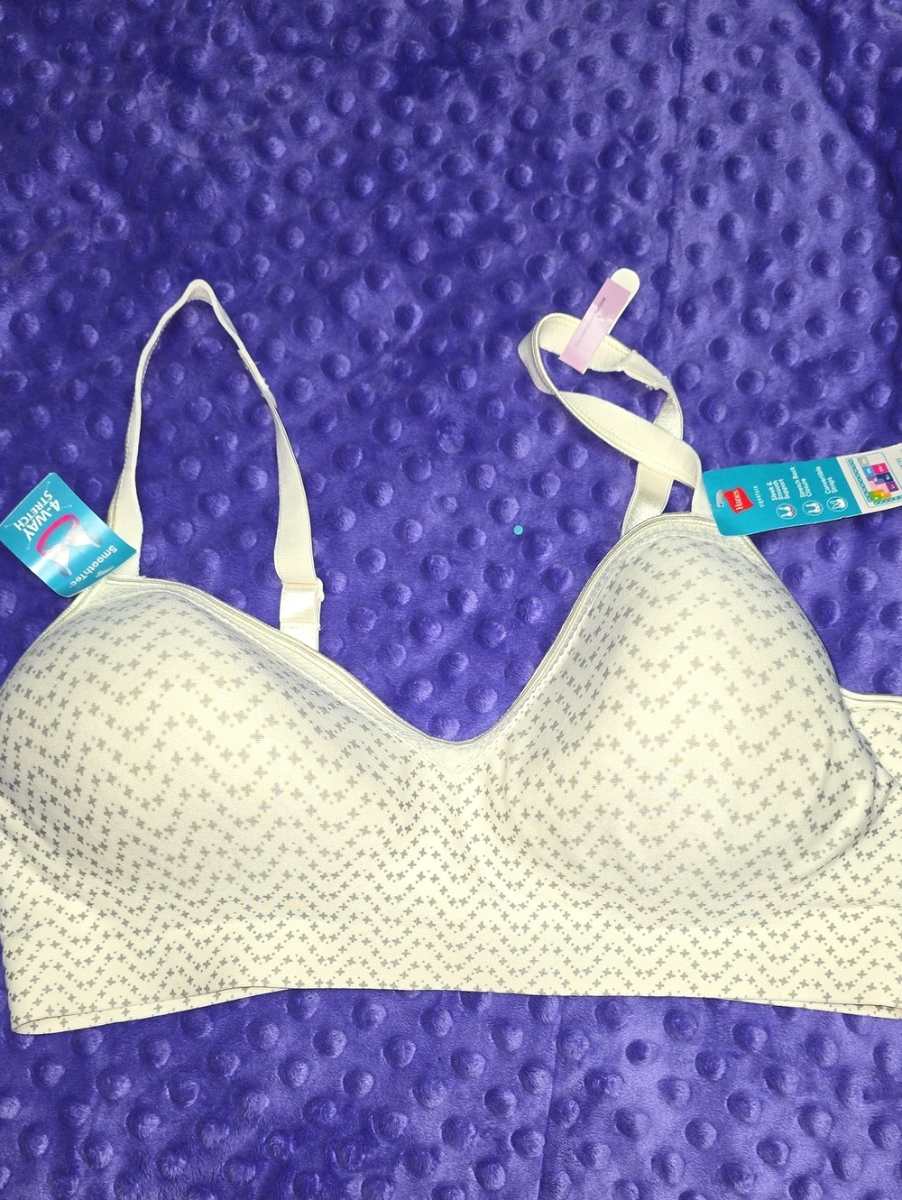Hanes Cream Bra with Gray Star Print